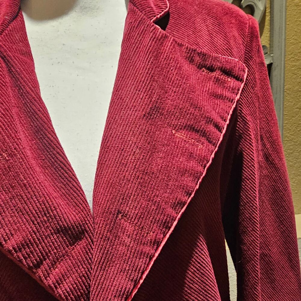 Burgundy Corduroy Velvet S Long Coat Statement Dramatic Gothic Victorian Cosplay - Picture 9 of 16